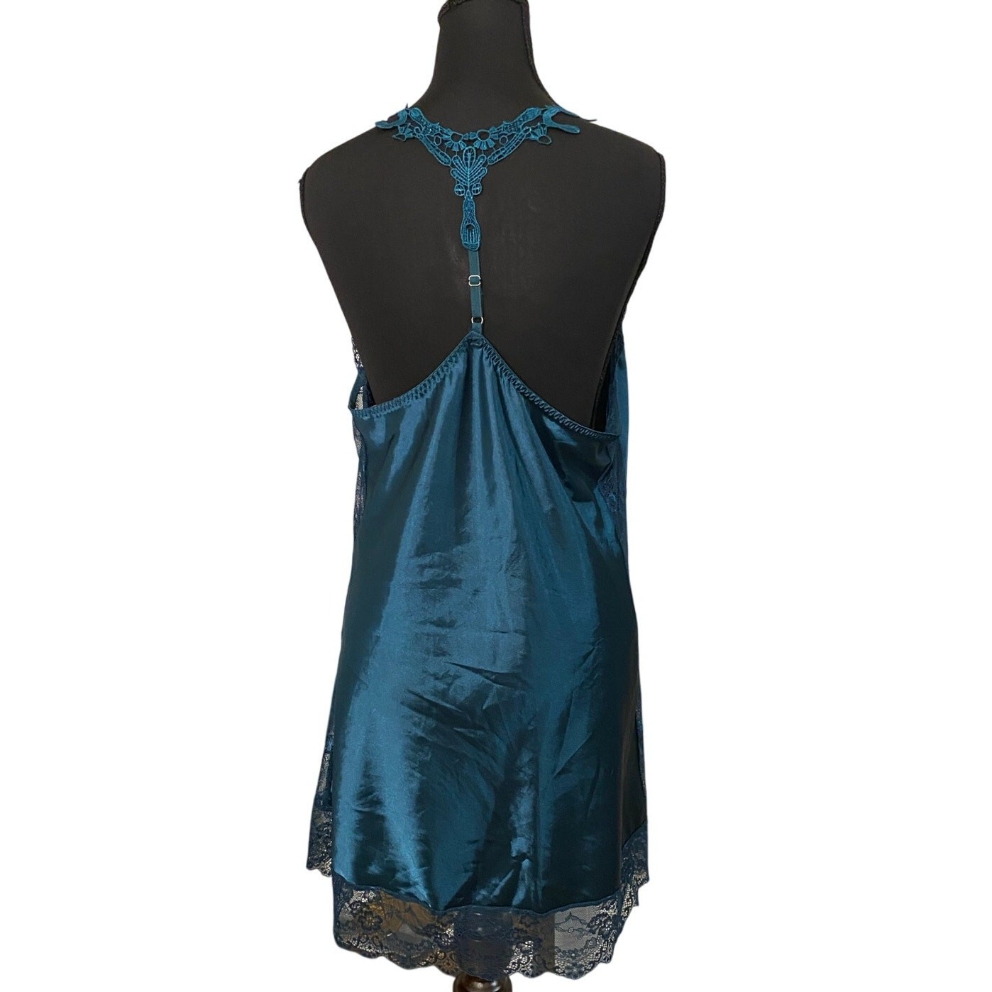 Avidlove Teal Lace Satin Slip Dress Nighty Lingerie Nightgown Large Valentine