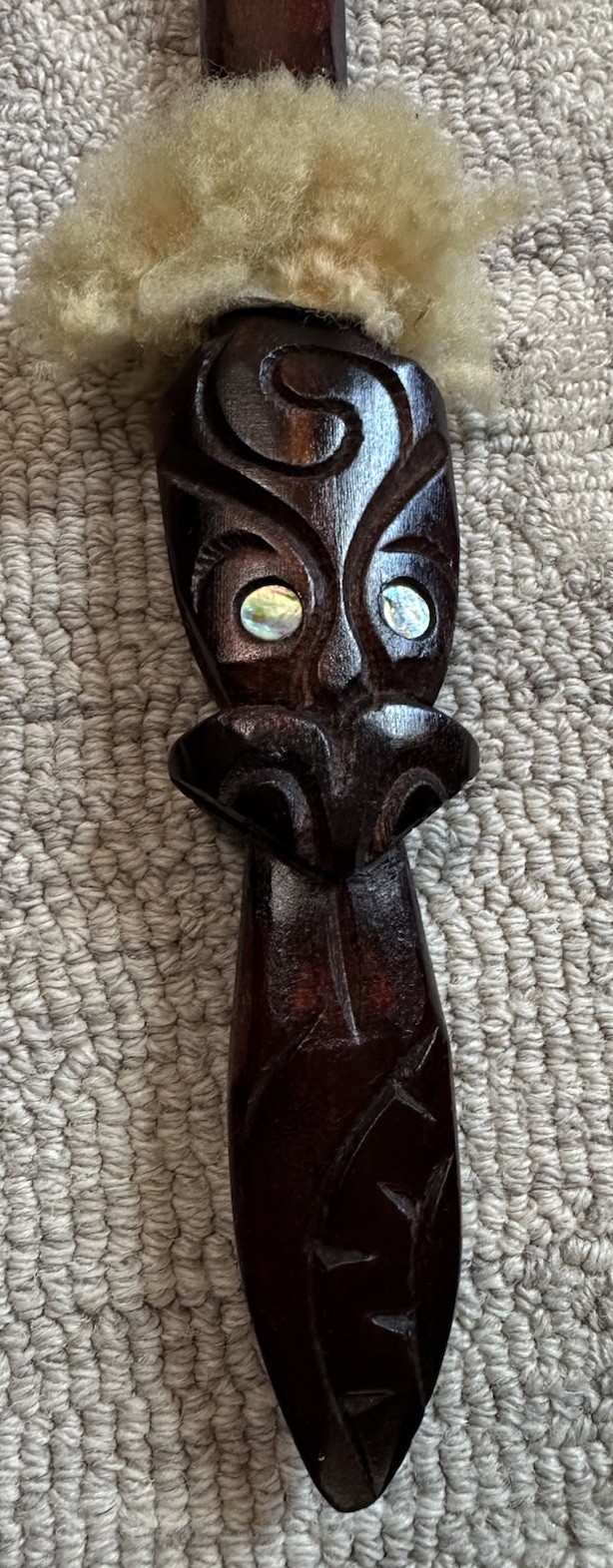 Wahaika Maori Patu New Zealand 15.5” & 27.75” Hand Carved Abalone Inlaid Weapons