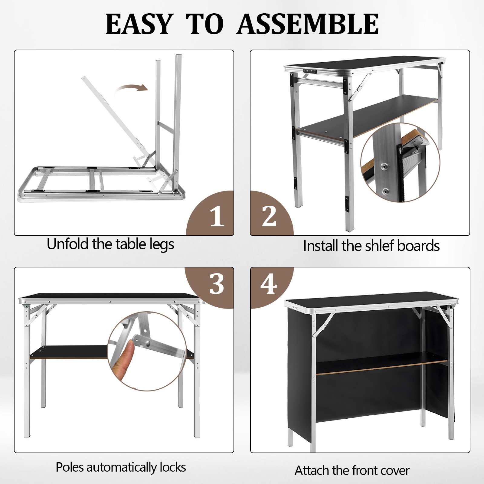 Portable Folding Bar 38.5" with Storage Shelves, Removable Skirt & Carry Case