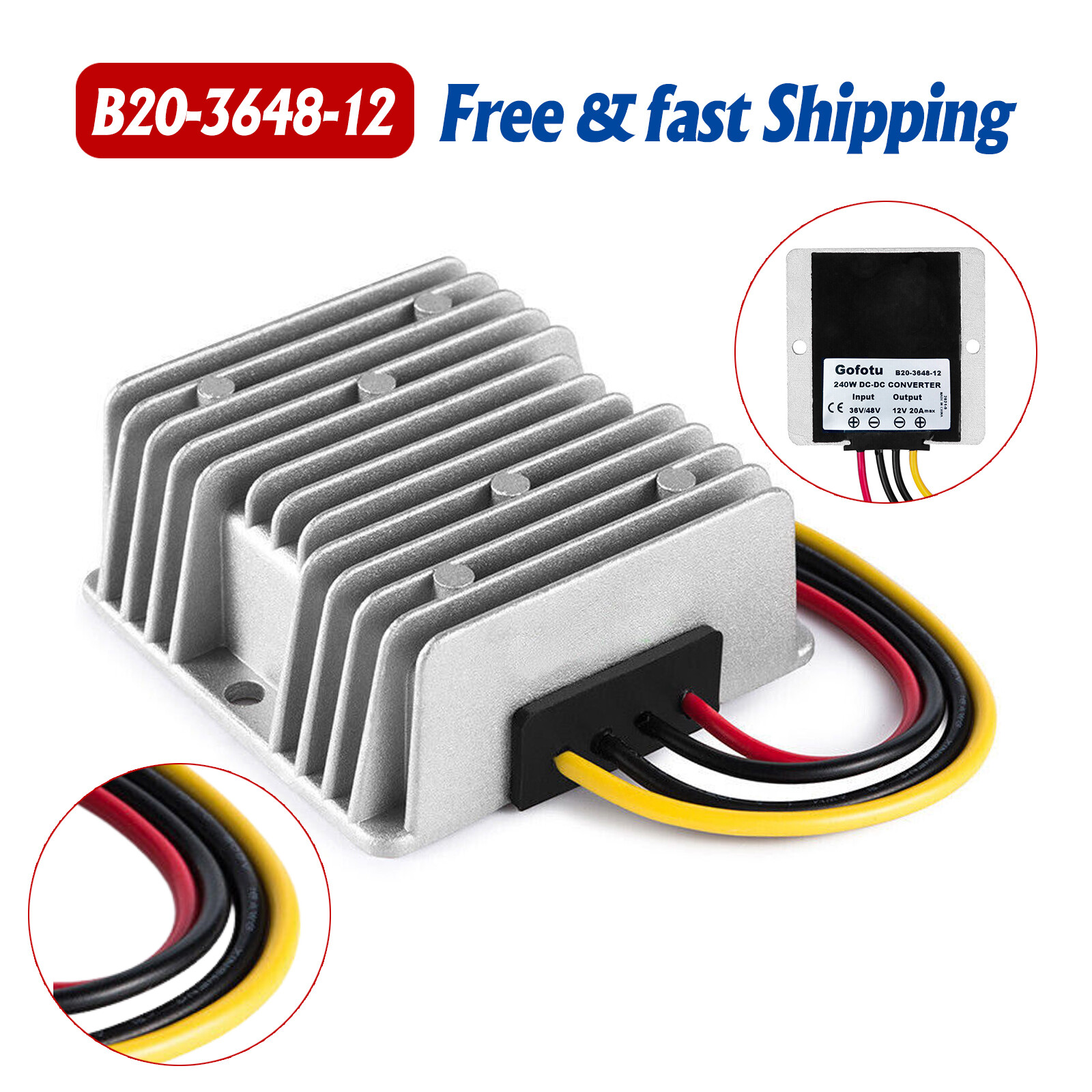 GOLF Cart Dc Buck Converter 20 AMP 36V 48V Volt Voltage Reducer Regulator To 12V