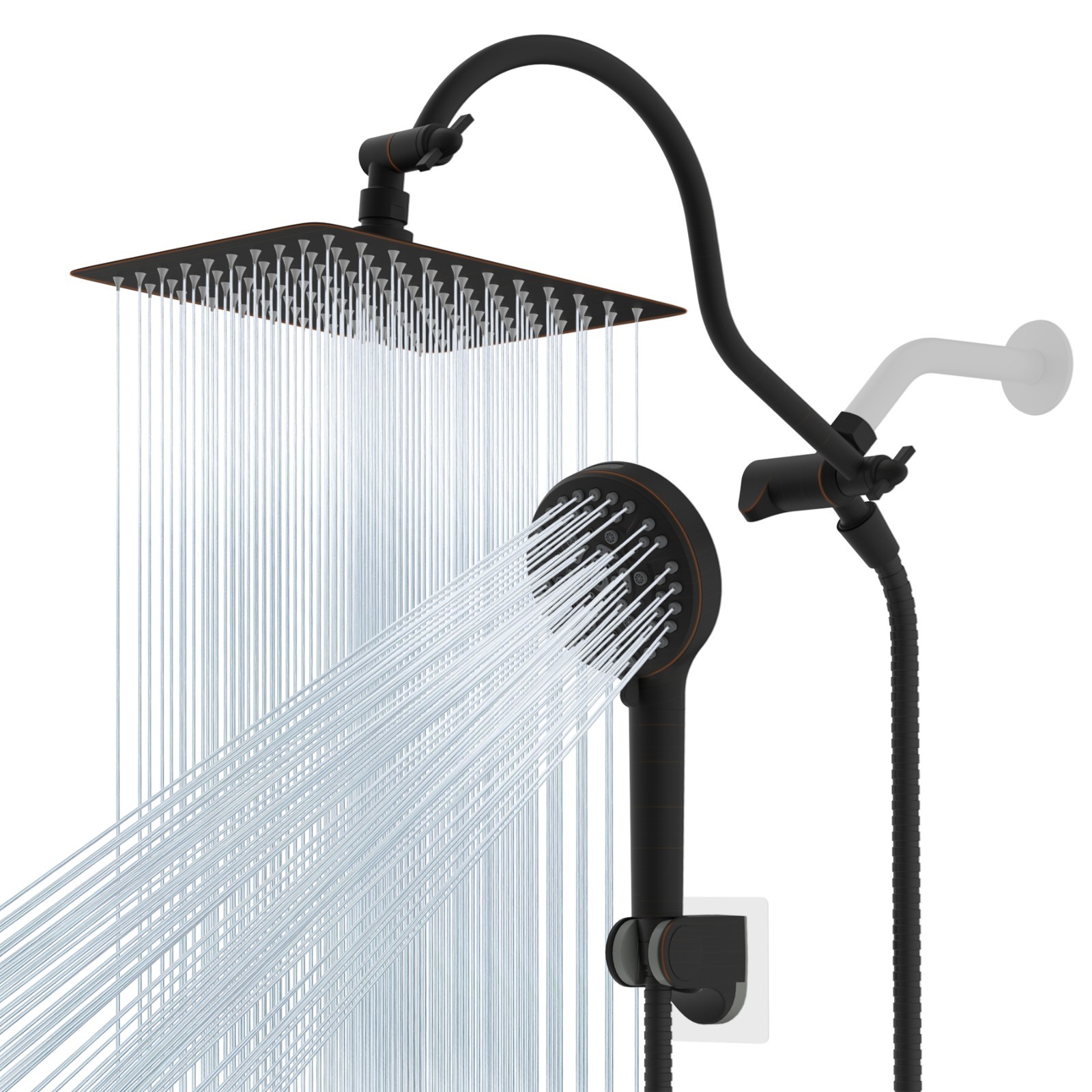 High Pressure Rainfall Shower Head Combo with Handheld Spray Extension Arm Bath