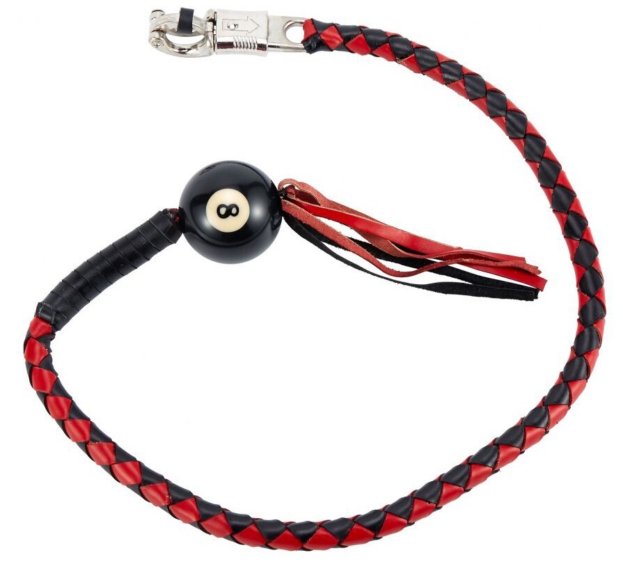 36" Leather Motorcycle Black Red Get Back Whip for Handlebar Biker Pool Ball