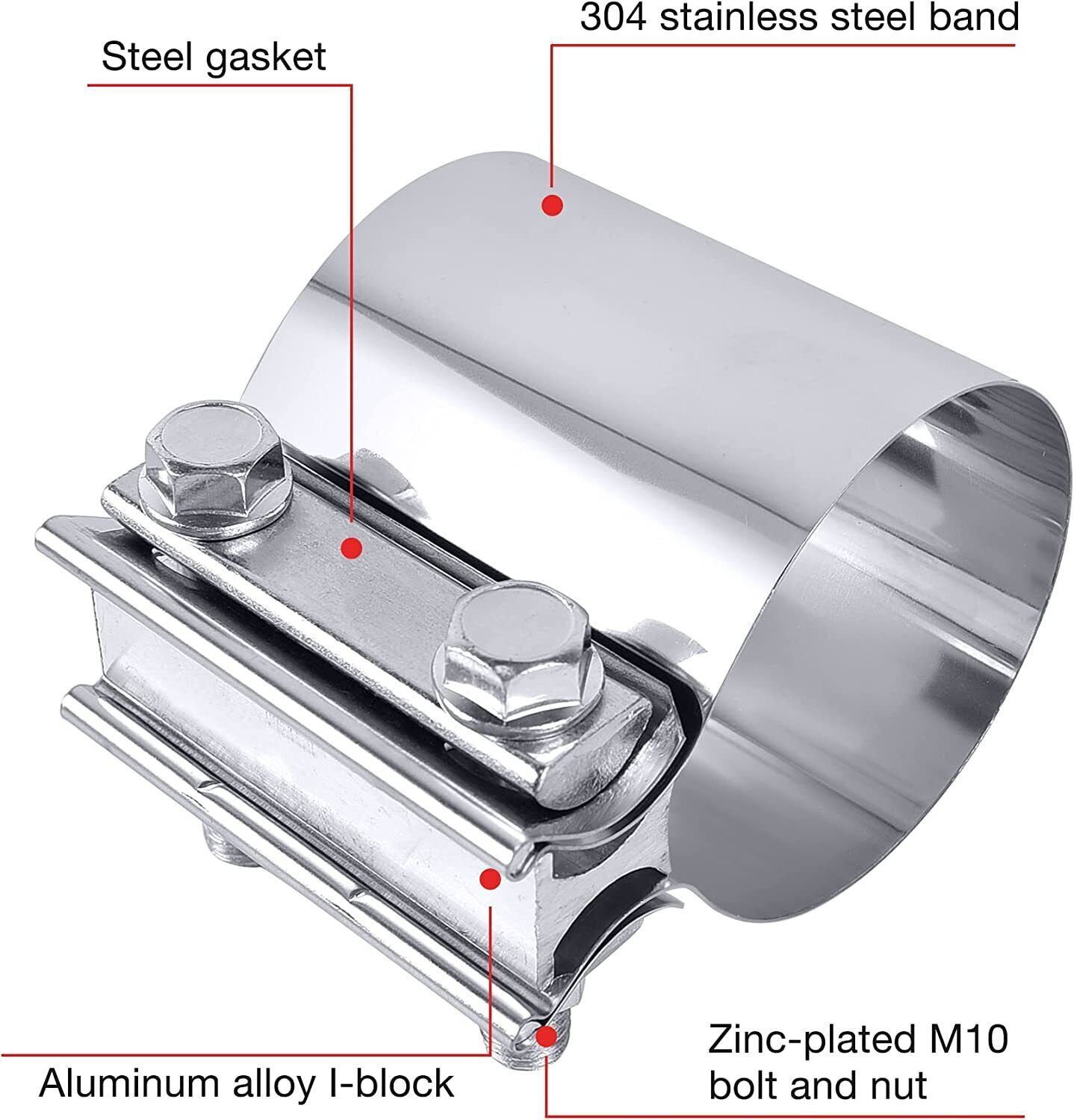 2PCS 4" Inch Stainless Steel Butt Joint Band Exhaust Clamp Sleeve Coupler T304