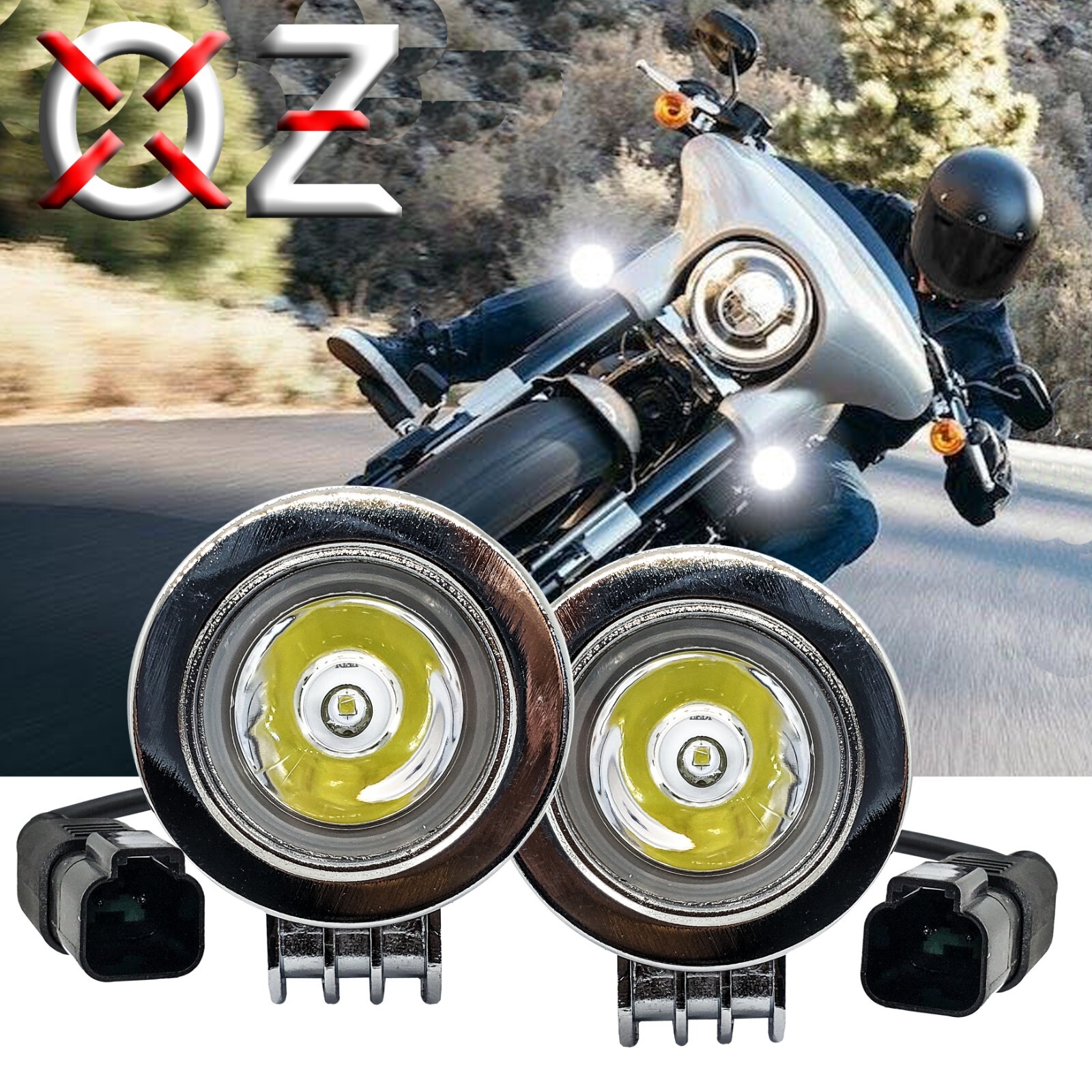 Chrome 20w LED lights spot motorcycle cruiser fog hid passing running white xl