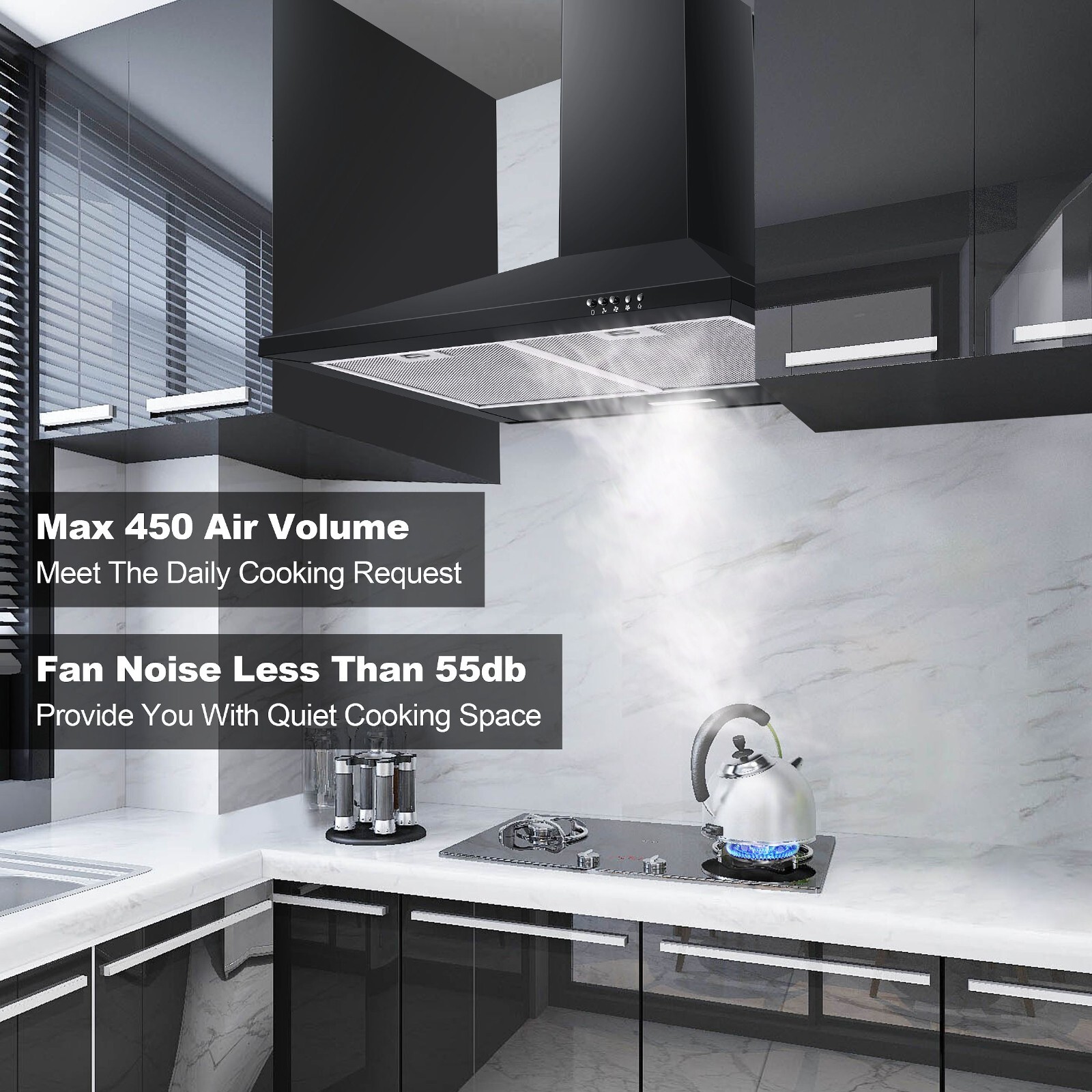 30in Wall Mount Range Hood 450CFM Power Exhaust Fan w/LED Kitchen Stove Fan