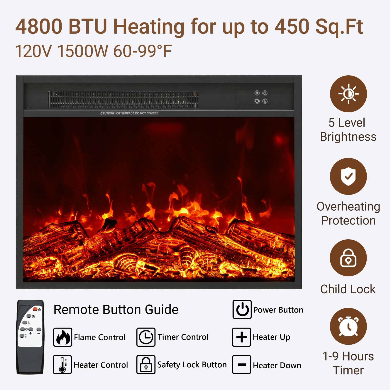 70” White Electric Fireplace TV Stand Glass Door Storage Cabinet for 65–75” TV