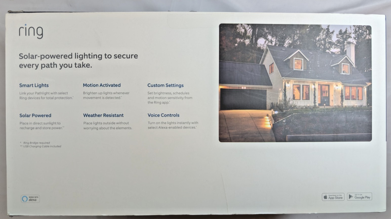 Lot of 6 Ring 5AT1S6-BEN0 Smart Solar LED Pathlight, Motion-Activated Black