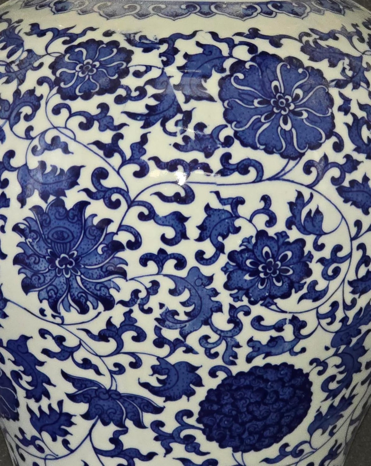 24" Classic Blue and White Floral Porcelain Ceramic Temple Ginger Jar Vase, L...