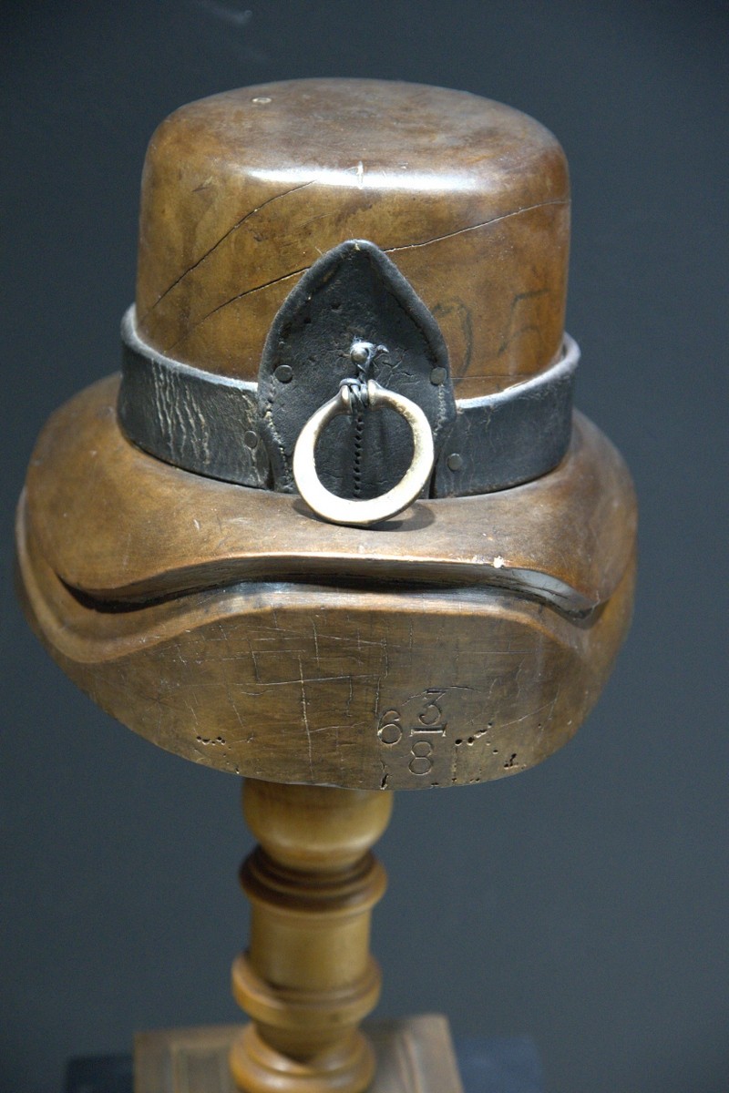 Rare Antique Wooden Hat Block Mold - Size 6 3/8 - Heavy Millinery Tool with Leat