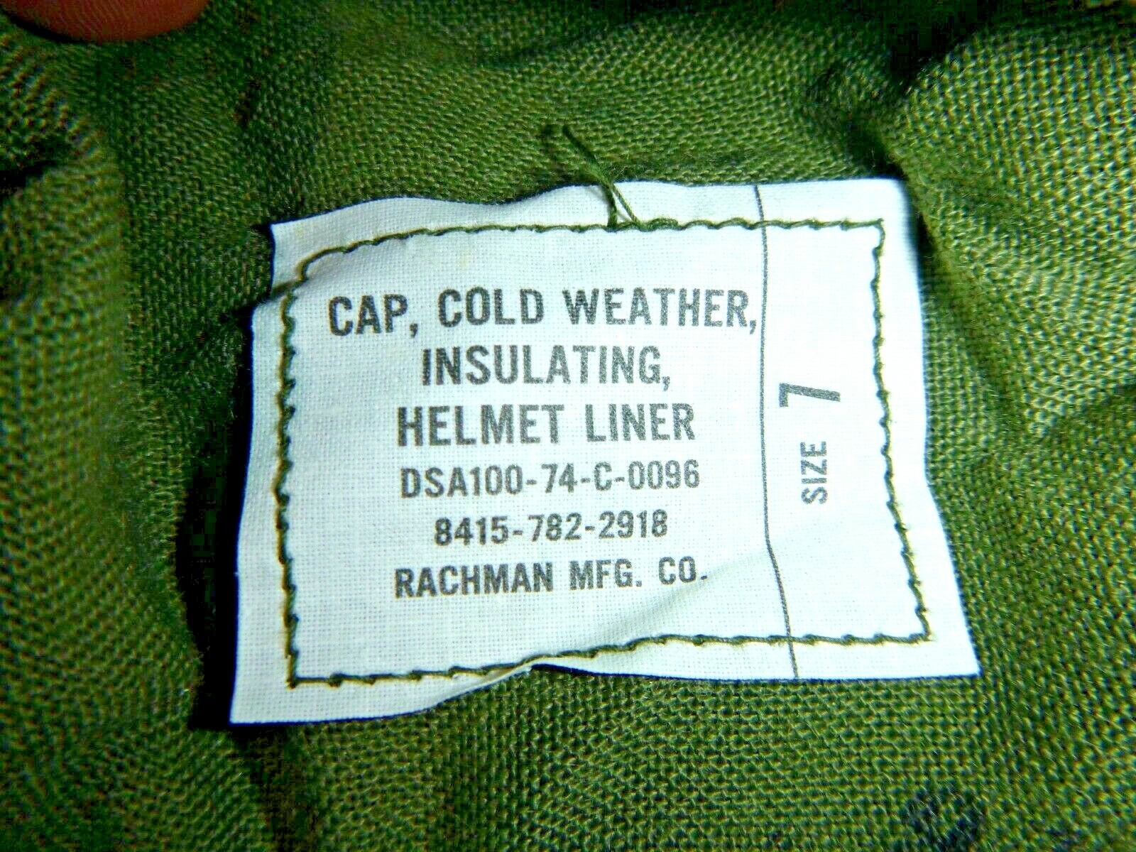 NEW US Military Cold Weather Insulating Helmet Liner Cap Hat OD Green Size 7