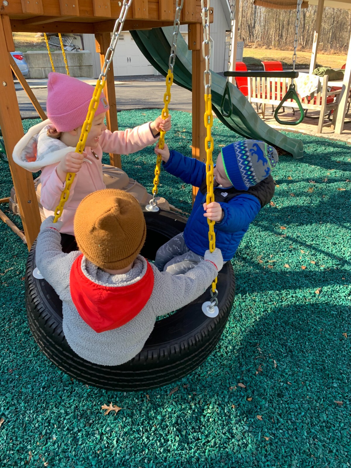 Rubber Tire Swing for Backyard Outdoor Playsets - 3 Rubber Coated Swing Chains