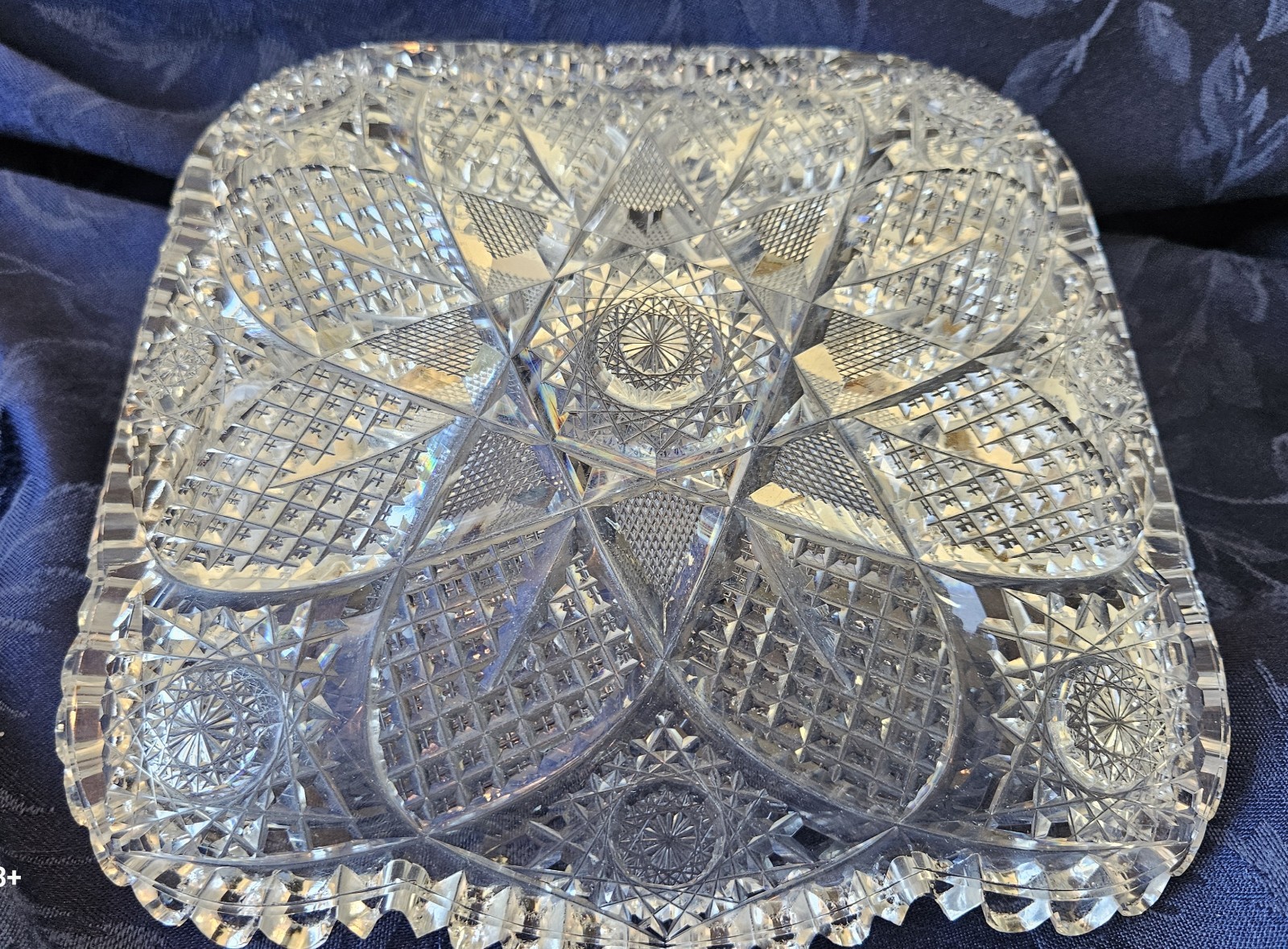 Hawkes "Aberdeen" pattern American Brilliant Cut Glass low dish w sawtooth Rim