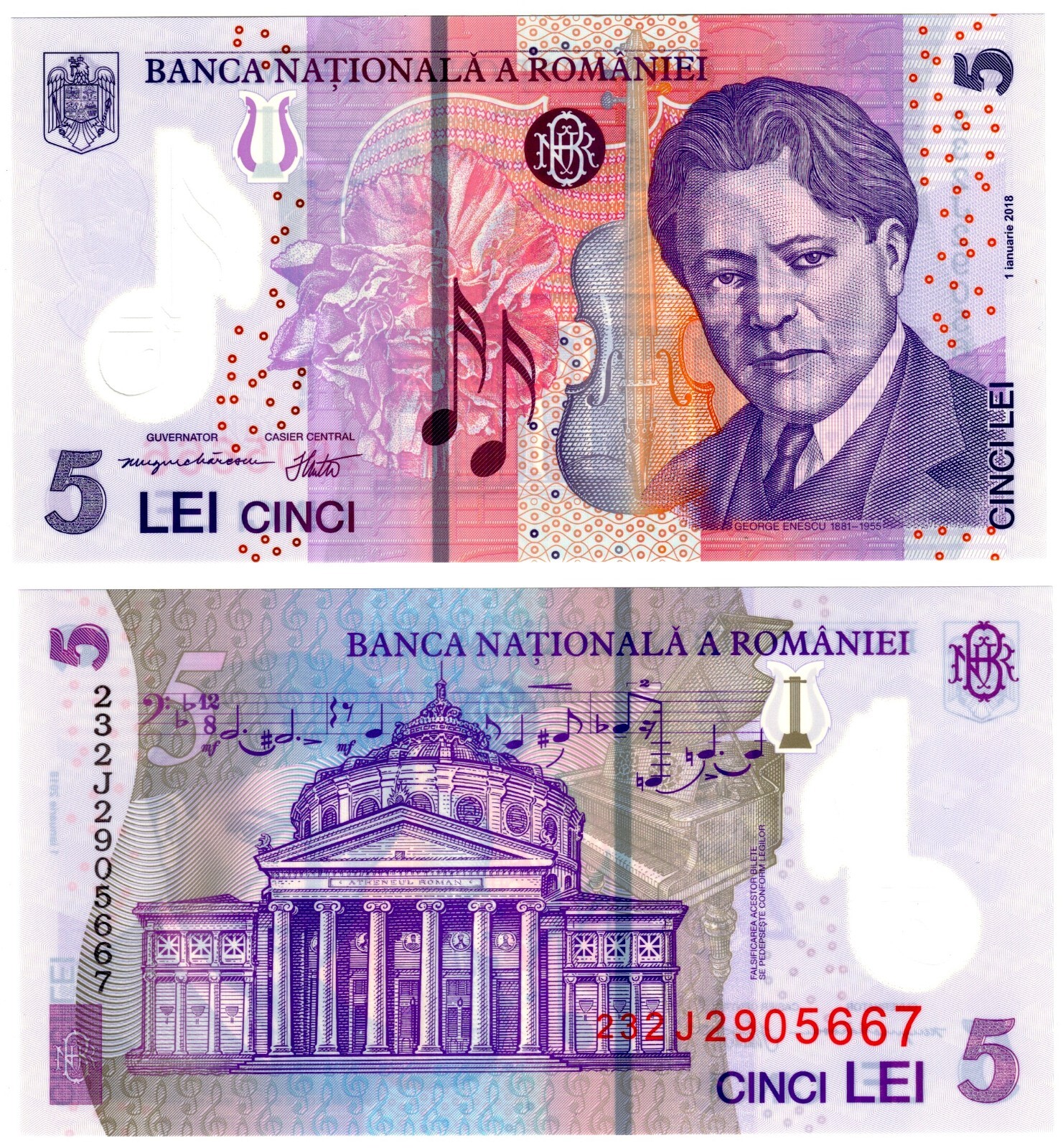 2023 Romania 5 Lei Polymer Banknote P118 UNC