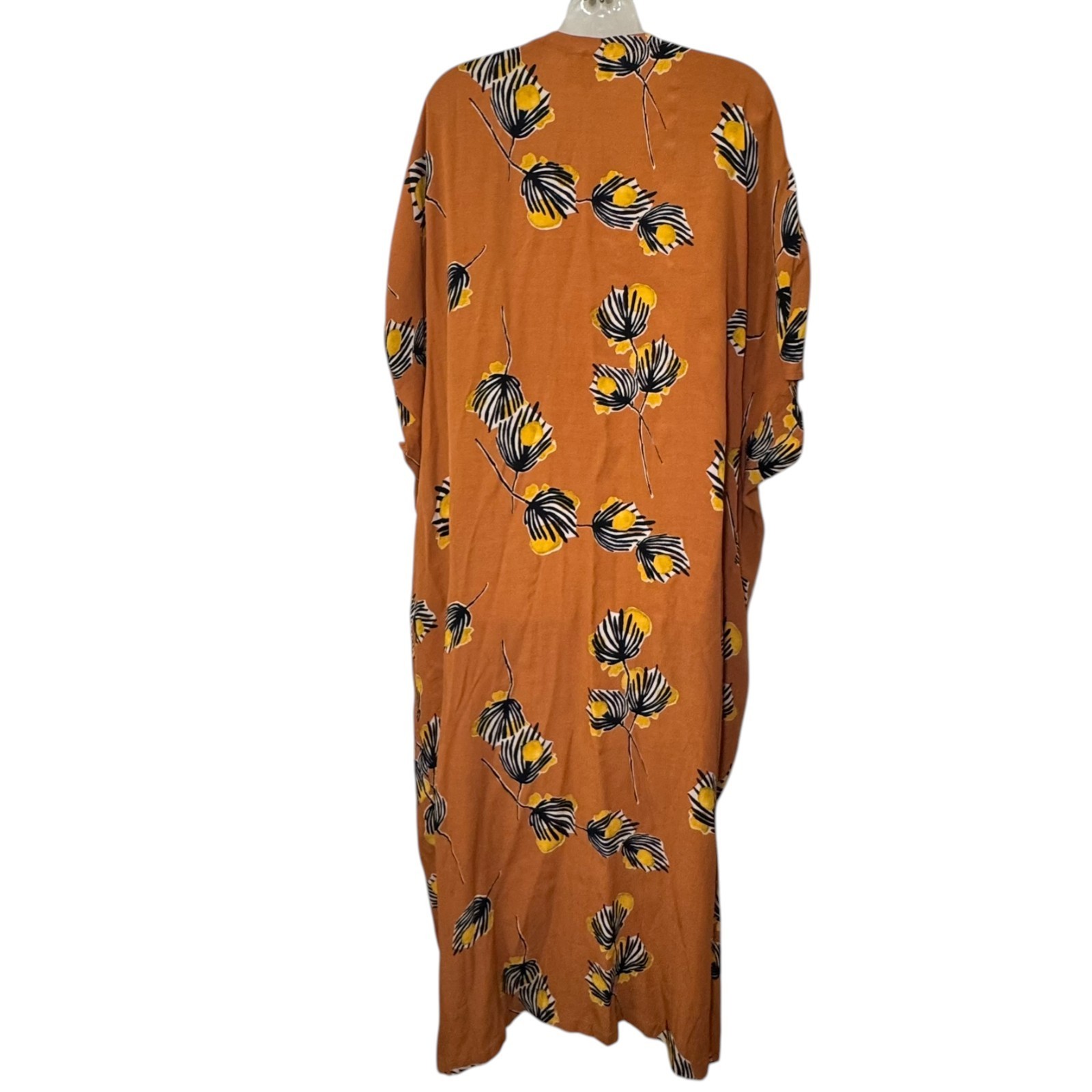 BEL KAZAN Anthropologie Exclusive Print "LOIS" Orange Kaftan Duster Kimono