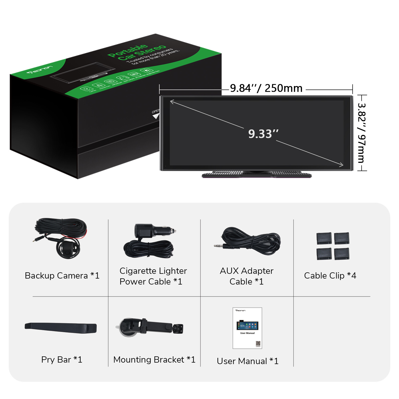 Portable 4K Dash Cam Car Stereo Radio Wireless Apple Carplay & Android Auto +Cam