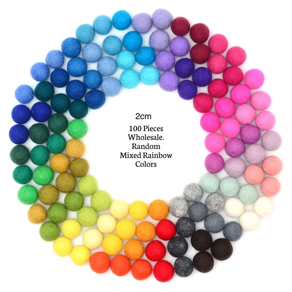 100 Pcs Mixed Colors Natural Felt Balls. 100% Wool Handcrafted 2.0 cm Wholesale