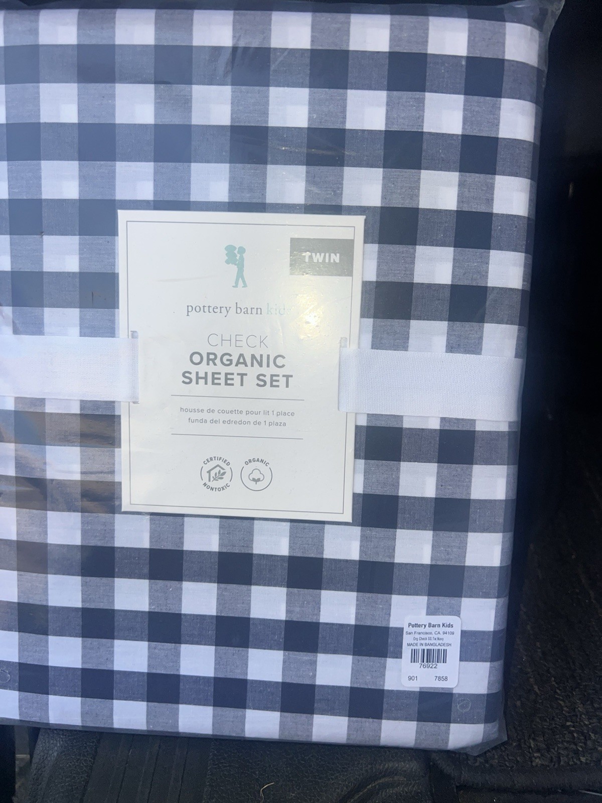 Pottery Barn Kids Twin Organic Cotton Check Sheet Set Navy Certified Nontoxic