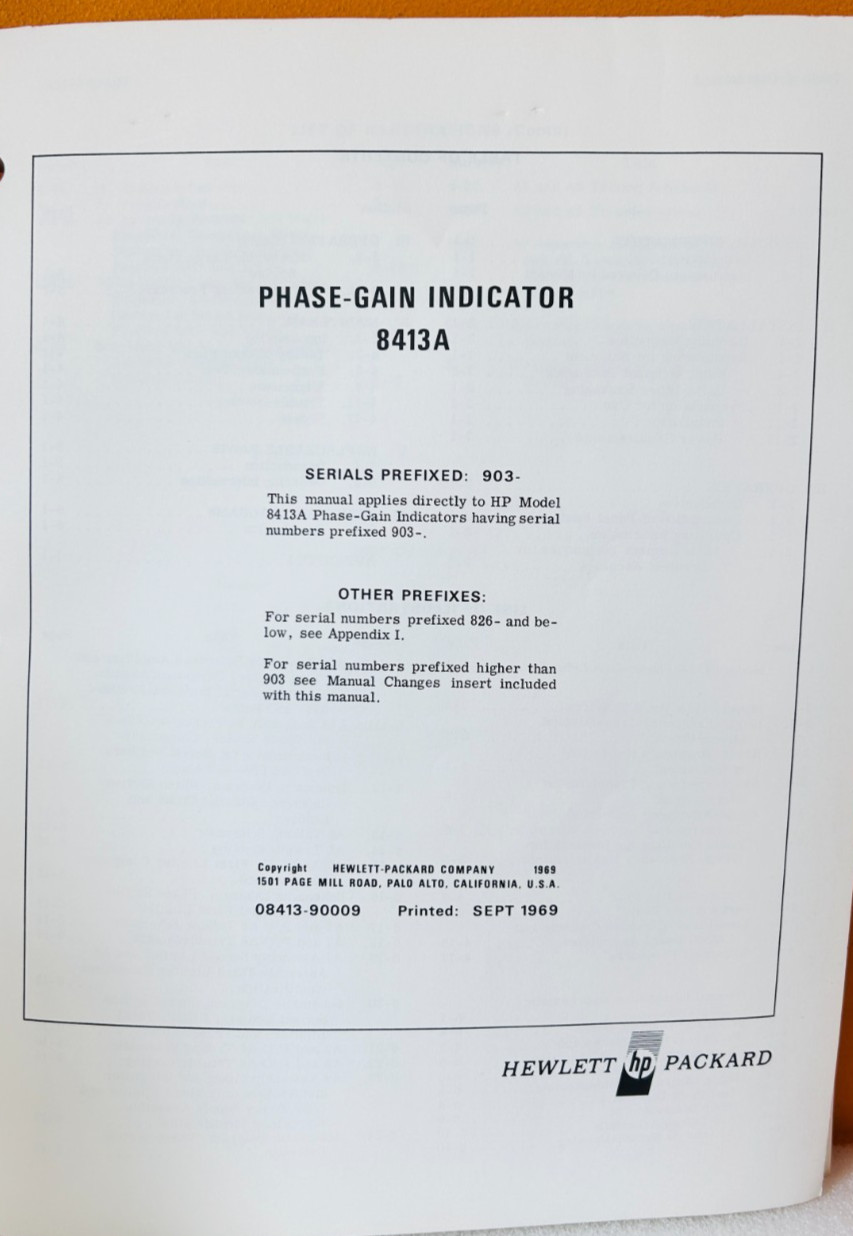 HP 08413-90009 Model 8413A Phase-Gain Indicator Operating & Service Manual.