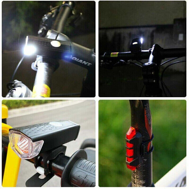 2 Sets USB Rechargeable LED Bicycle Headlight Bike Front Rear Lamp Cycling