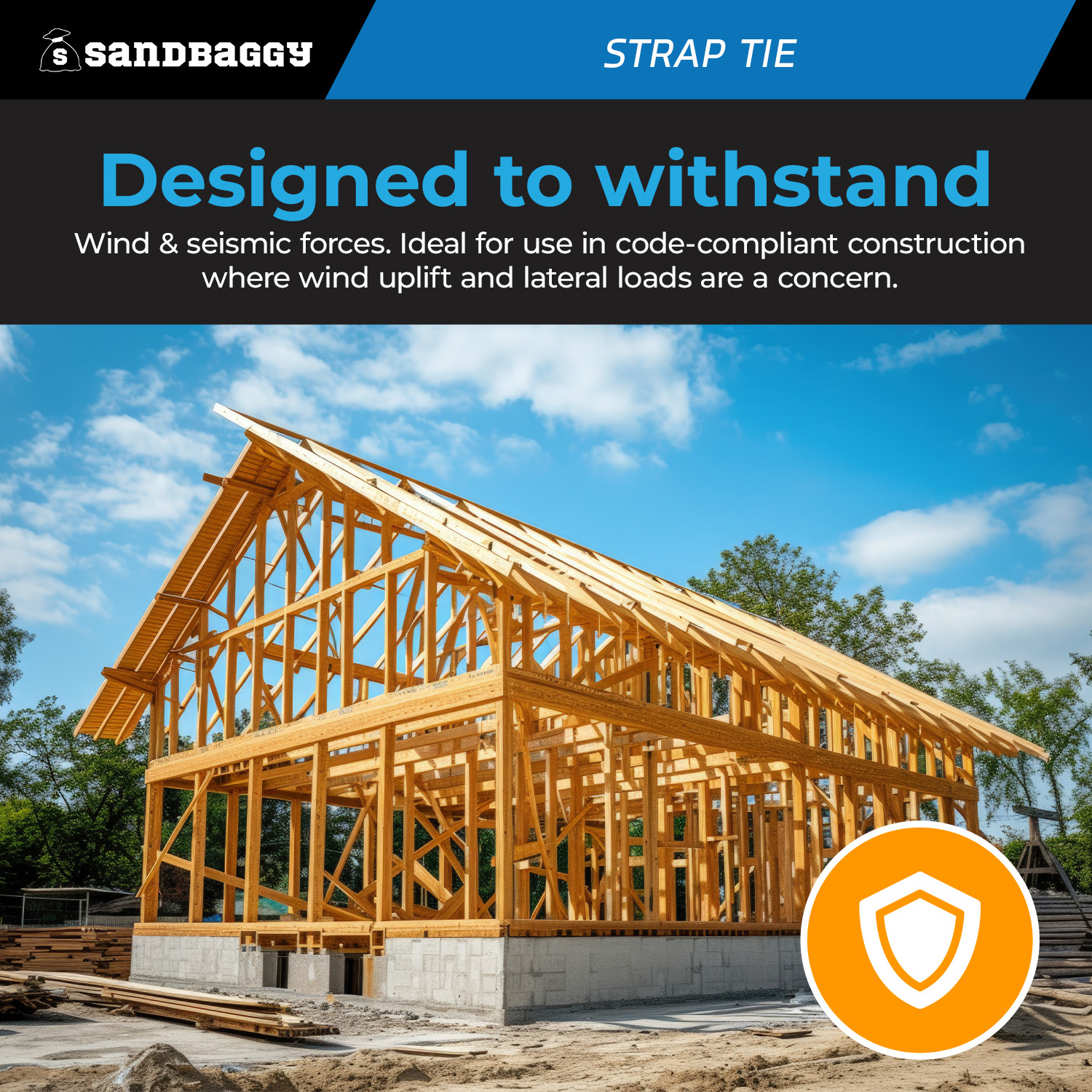 Sandbaggy Galvanized Steel Strap Tie for Wood-to-Wood Connections