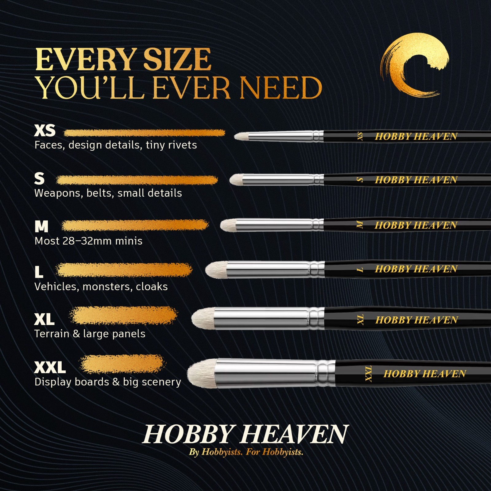 Hobby Heaven 6-Piece Dry Brush Set XS–XXL | Miniature & Model Painting Brushes