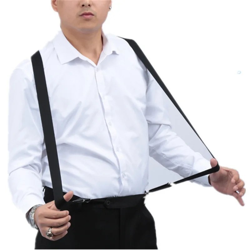 Mens Suspenders Leather Adjustable Elastic Y-Shaped Braces Hooks Pants Brace
