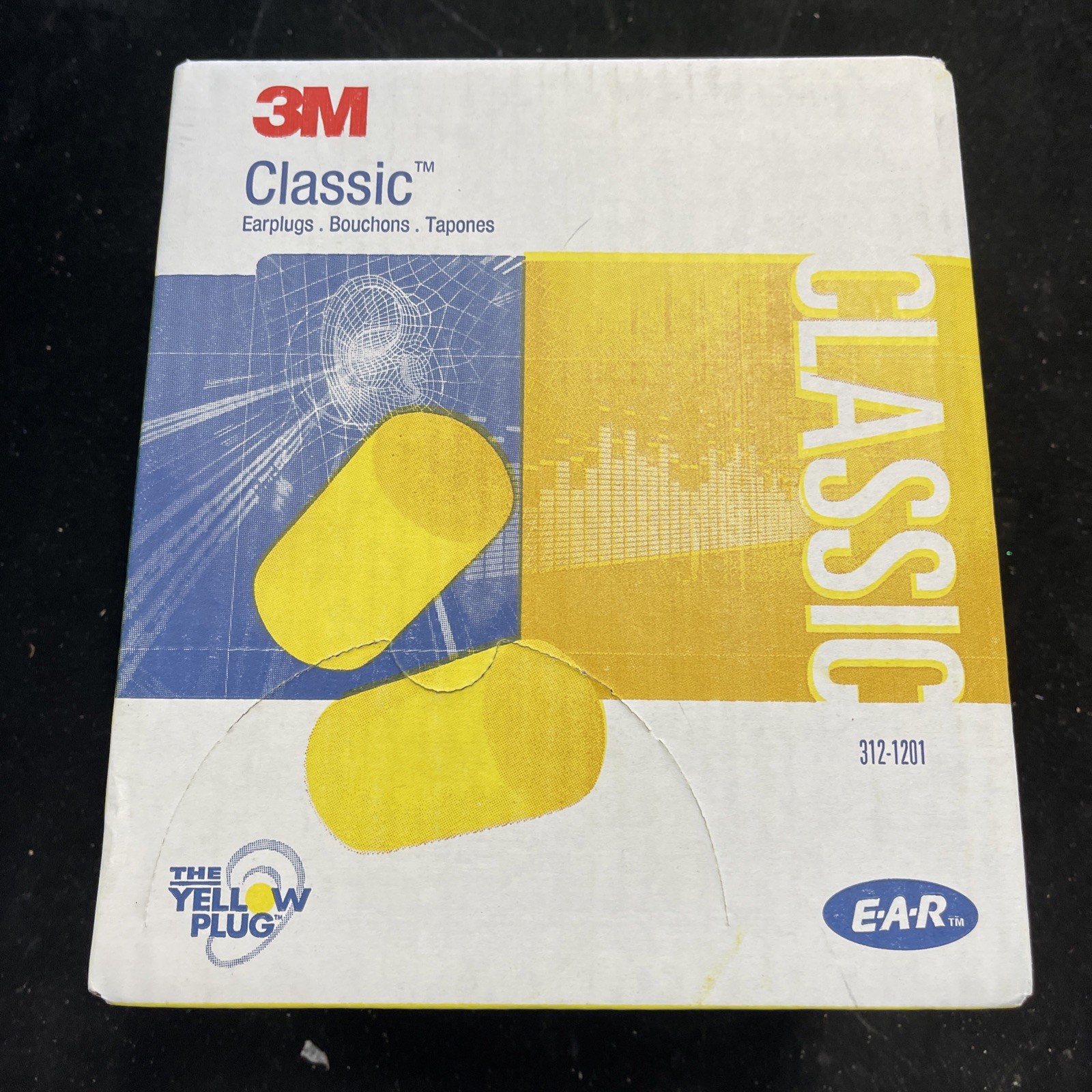 3M 312-1201 E-A-R Classic Disposable Yellow Foam Ear Plugs Box of 200 Pairs