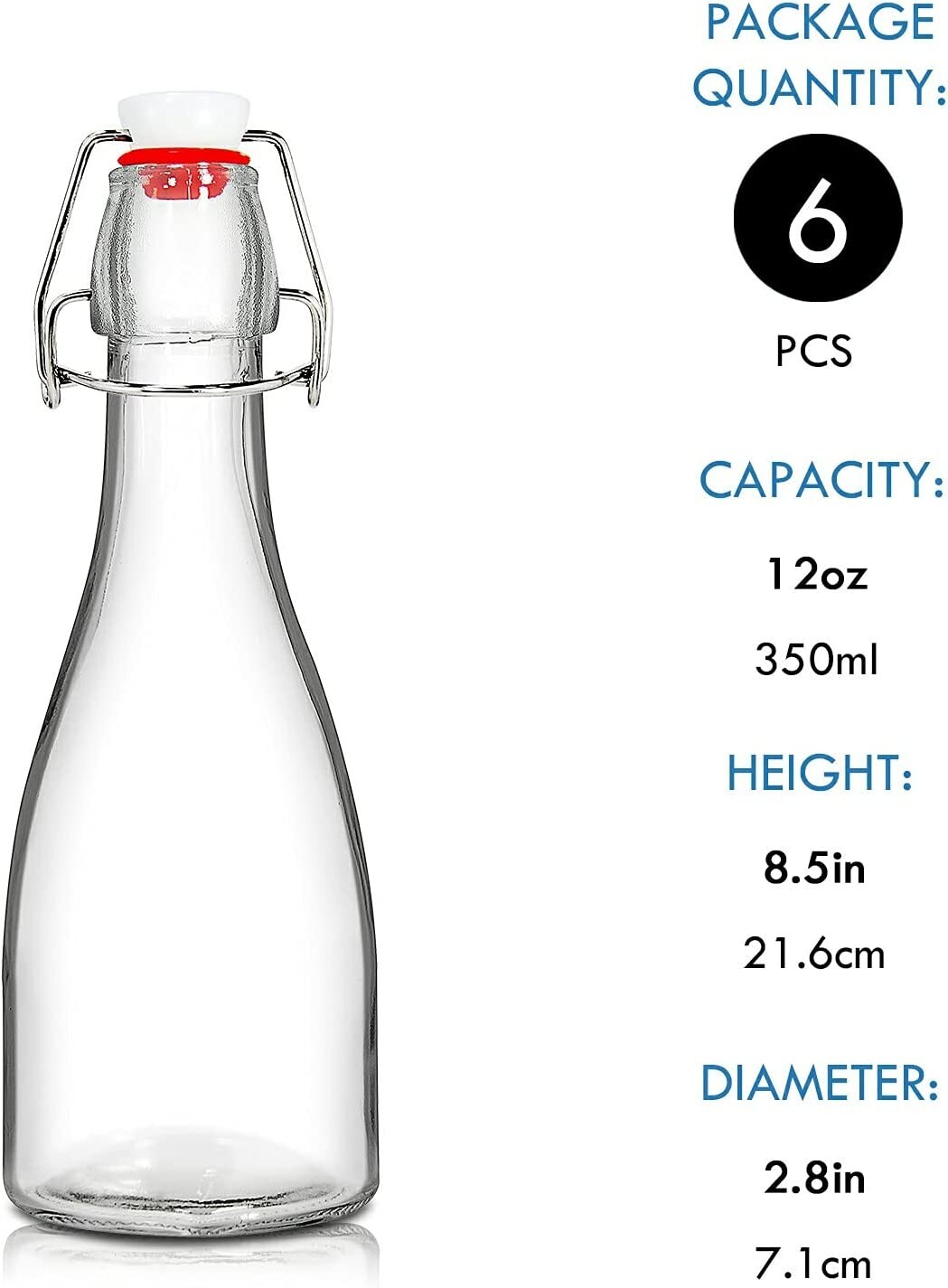 6 Swing Cap Glass Bottles Kombucha Beer Water Brewing Silicone Tight Seal 12Oz