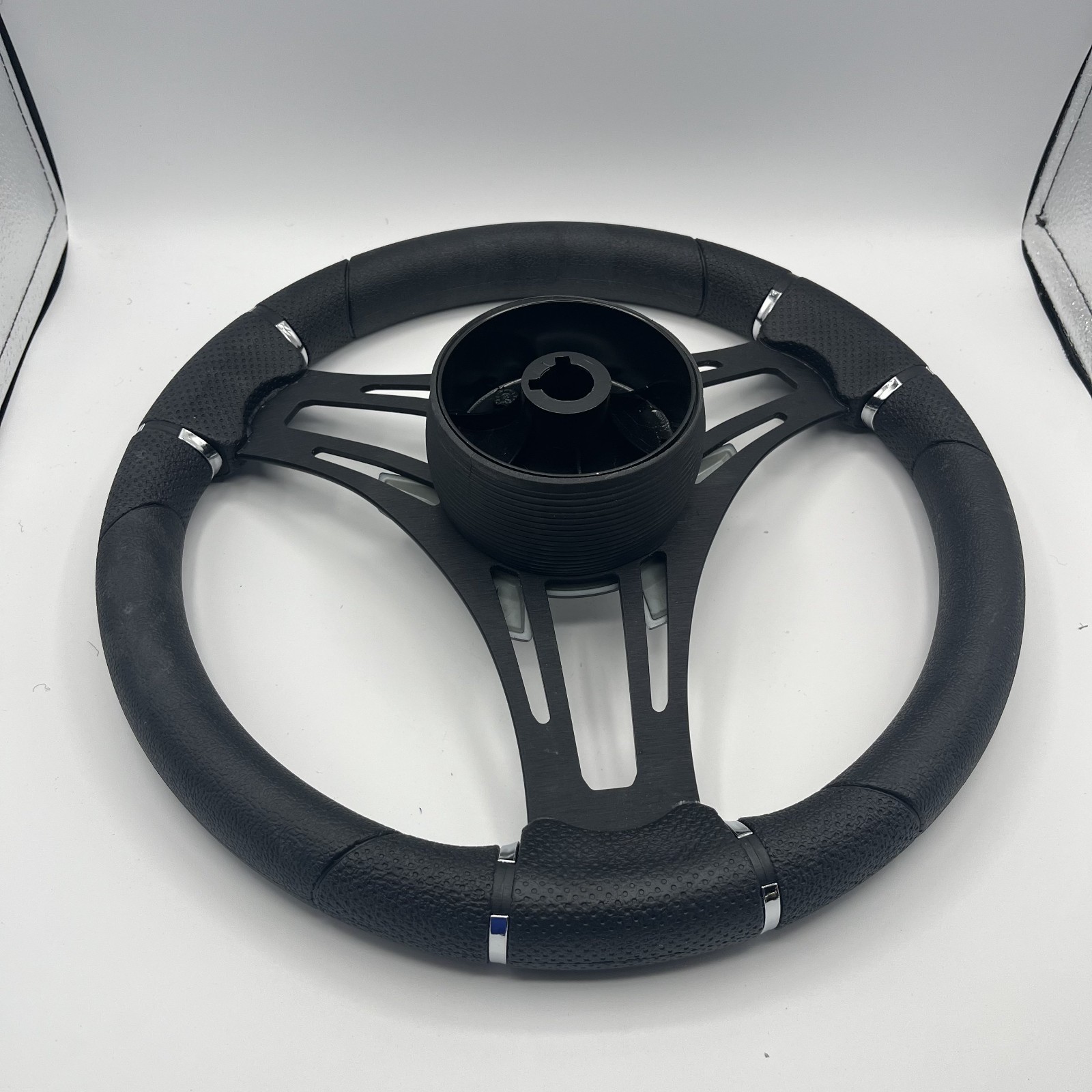 Gussi Italia Boat Steering Wheel Black Brushed Alum Spokes KEYED | Gussi Italia