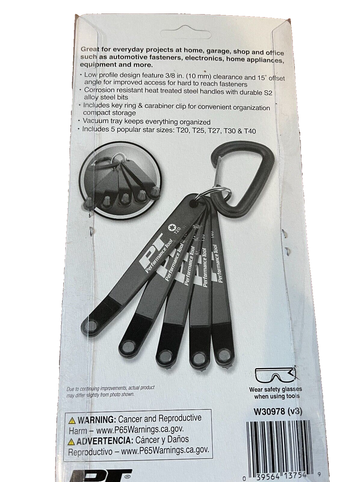 PERFORMANCE TOOL OFFSET STAR KEYDRIVER BIT 5 PCS. SET - Torx T20,T25,T27,T30,T40