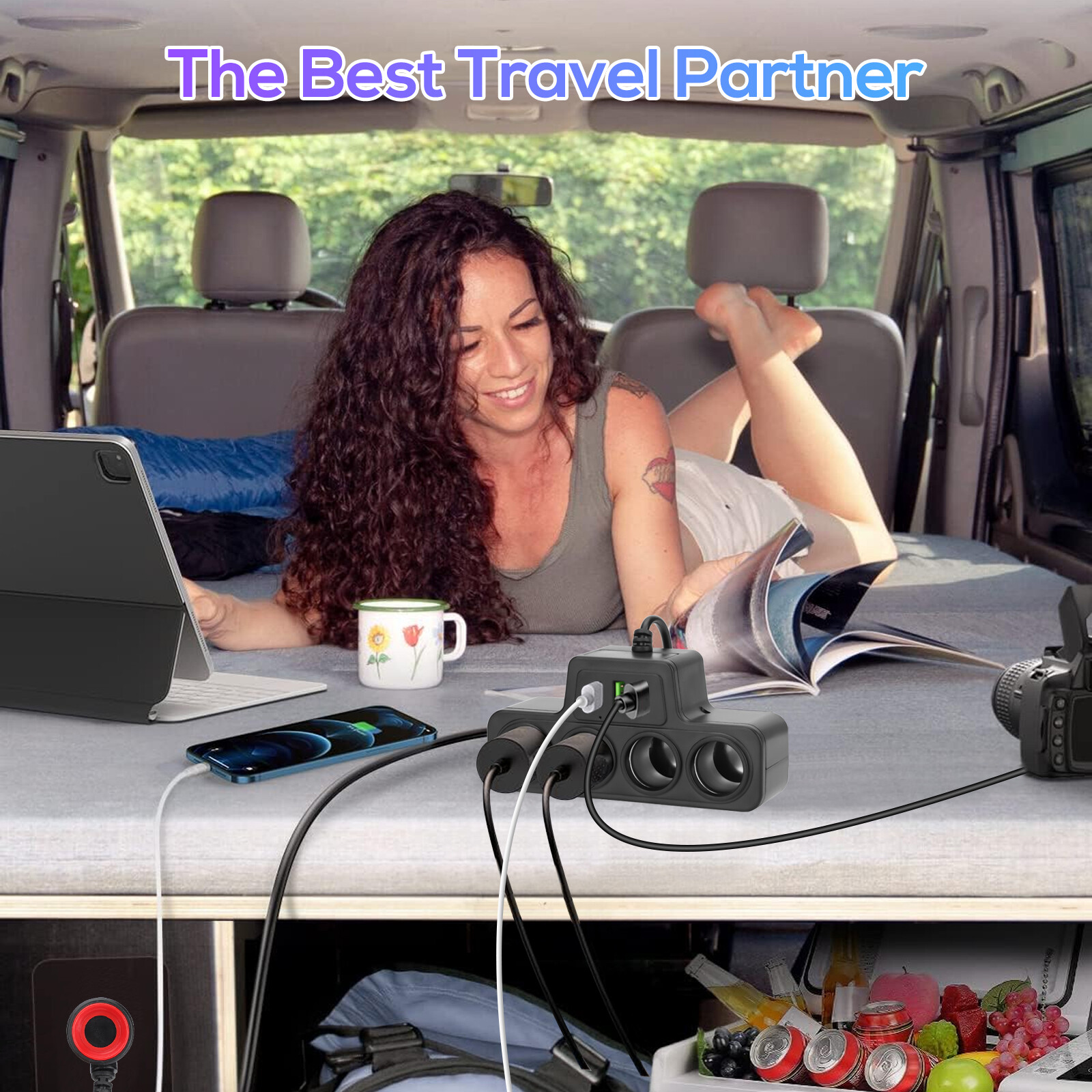 7-in-1 4Way Car Cigarette Lighter Socket Splitter Fast Charger Power Adapter 12V