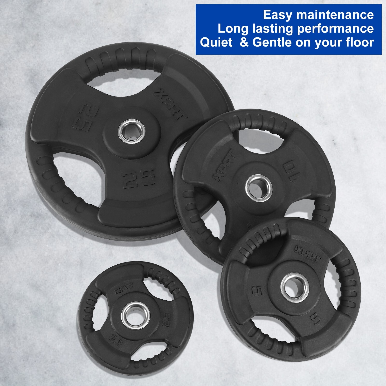 XPRT Fitness Standard Weight Plates 2.5-45lb Rubber Coated Triple-Grip Home Gym