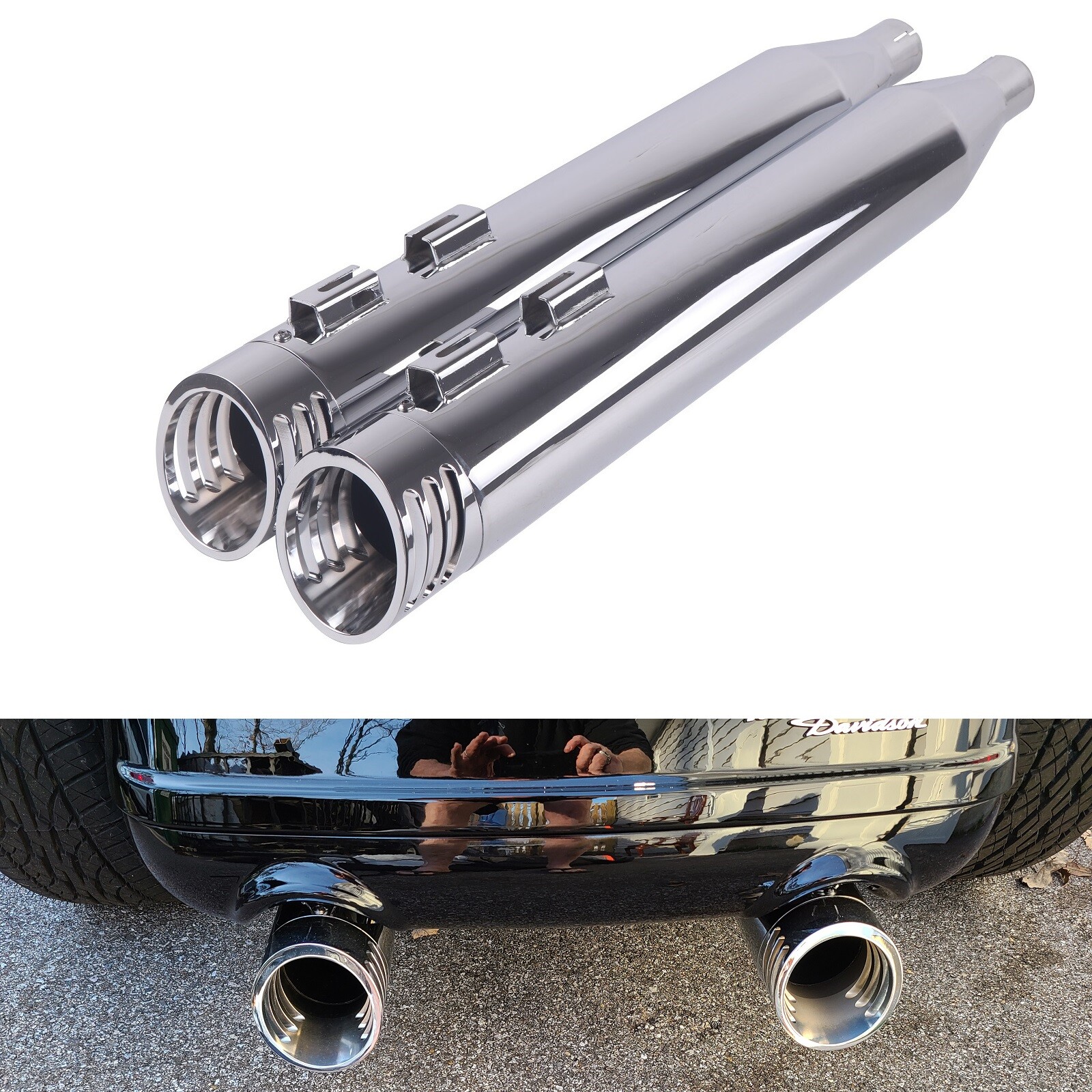 SHARKROAD Slip on Mufflers for Harley Tri Glide Trike Models, Great Rumble Tone