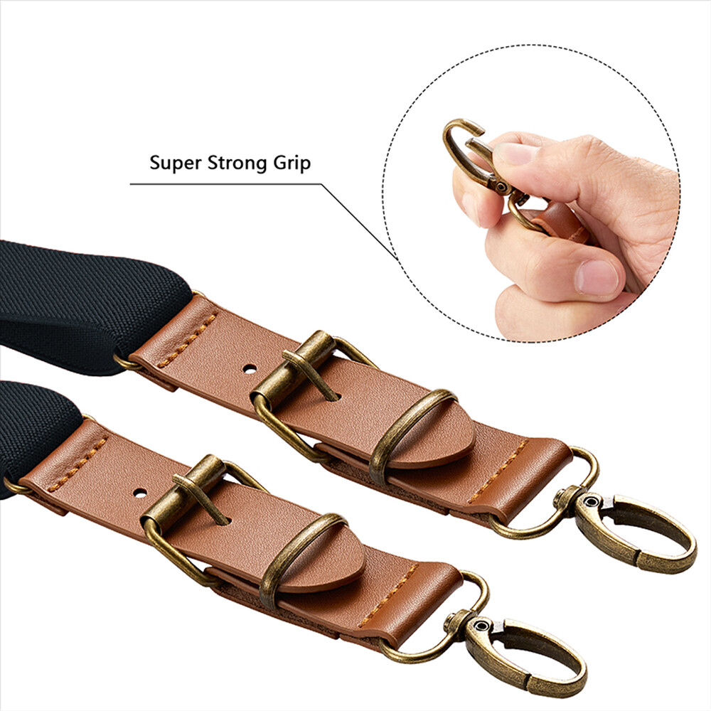Mens Suspenders Leather Adjustable Elastic Y-Shaped Braces Hooks Pants Brace