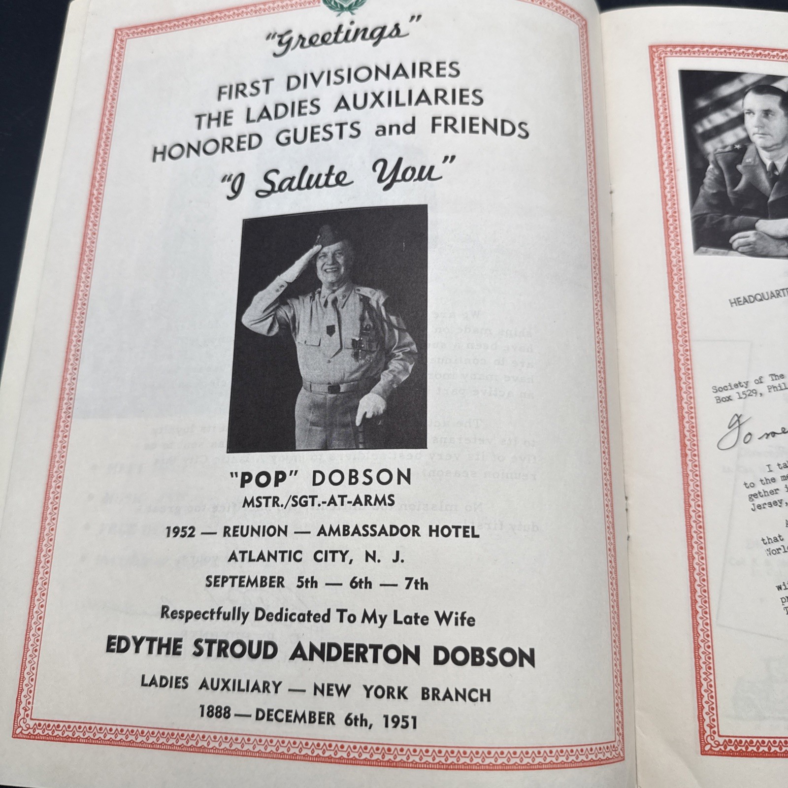 WWI 34th Annual Reunioin First 1st Infantry Division Big Red One 1952