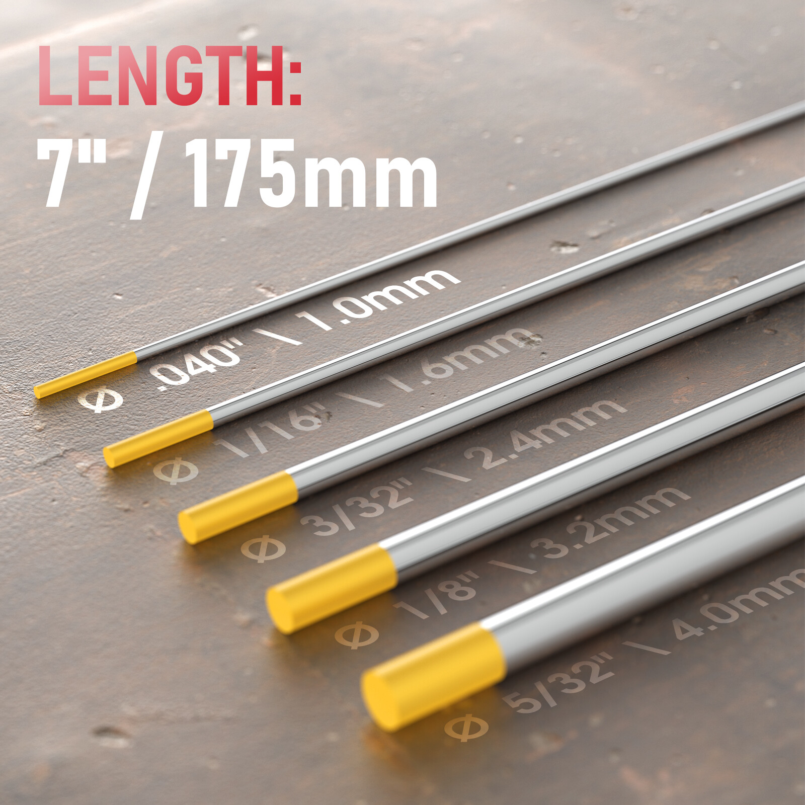 TIG Welding Tungsten Electrode 1.5% Lanthanated .040"~5/32" x7" (EWLa-1.5) 10-pk