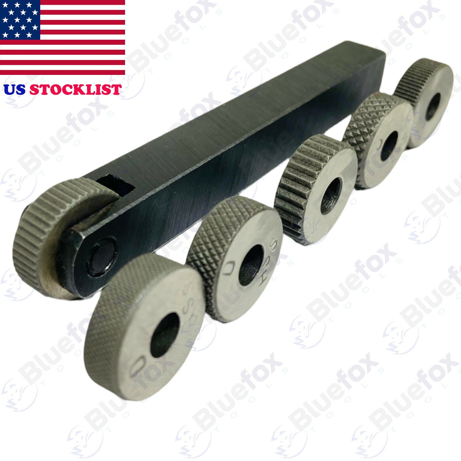 Single wheel knurling tool holder with 6 HSS knurls SHANK 1/2X 1/2 x 4'