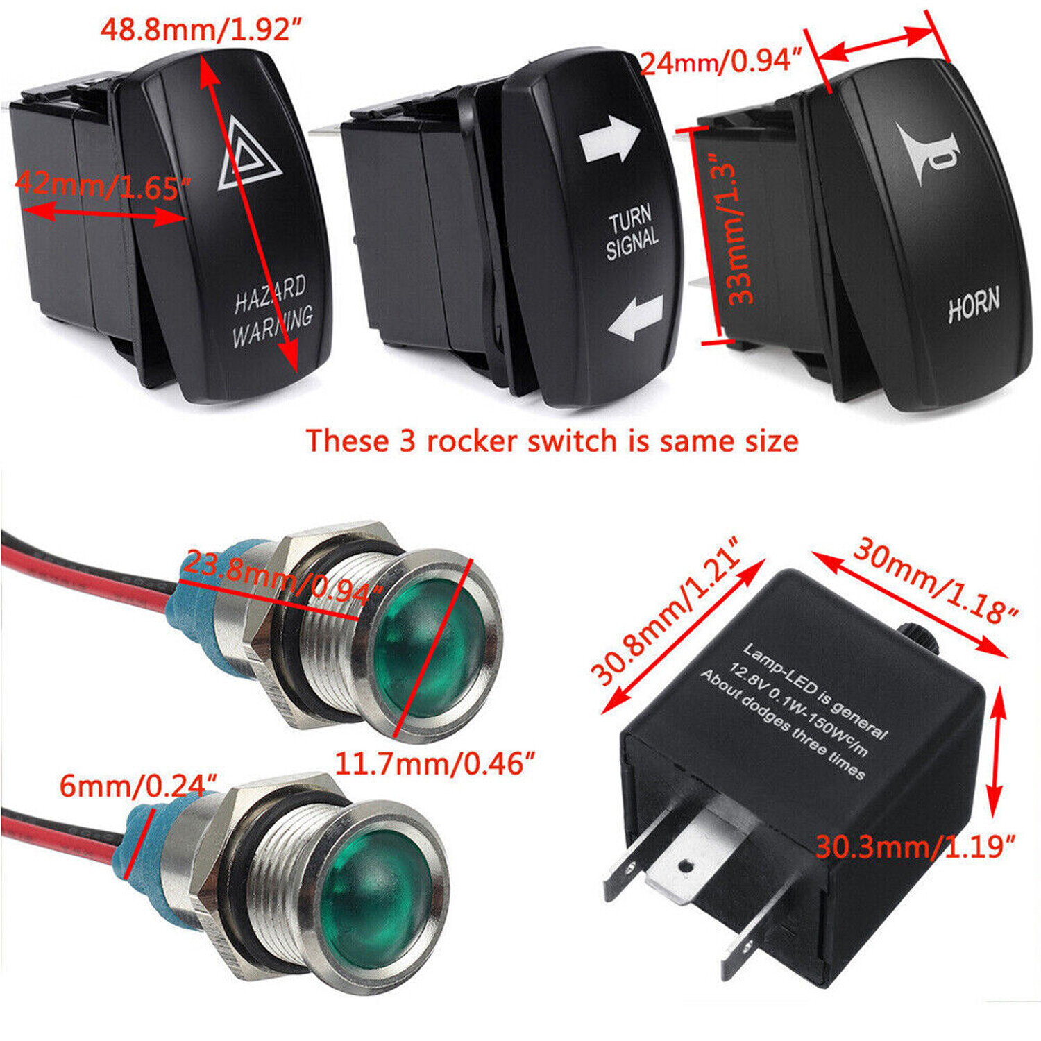 For ATV UTV SXS Street Legal Kit Rocker Switch Turn Signal Light Horn Rela