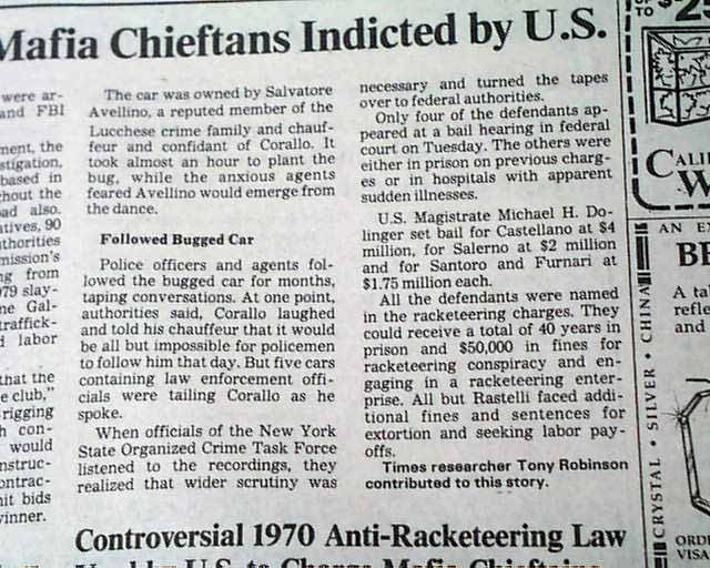 COMMISSION CASE New York MAFIA Crime Bosses Indictments Photos 1985 Newspaper