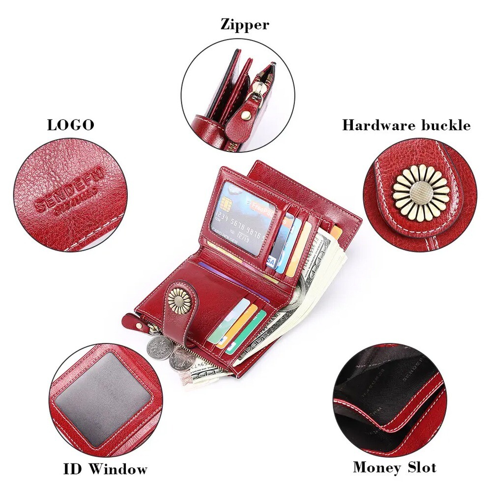 Women Small Leather RFID Blocking Wallet Mini Bifold Purse