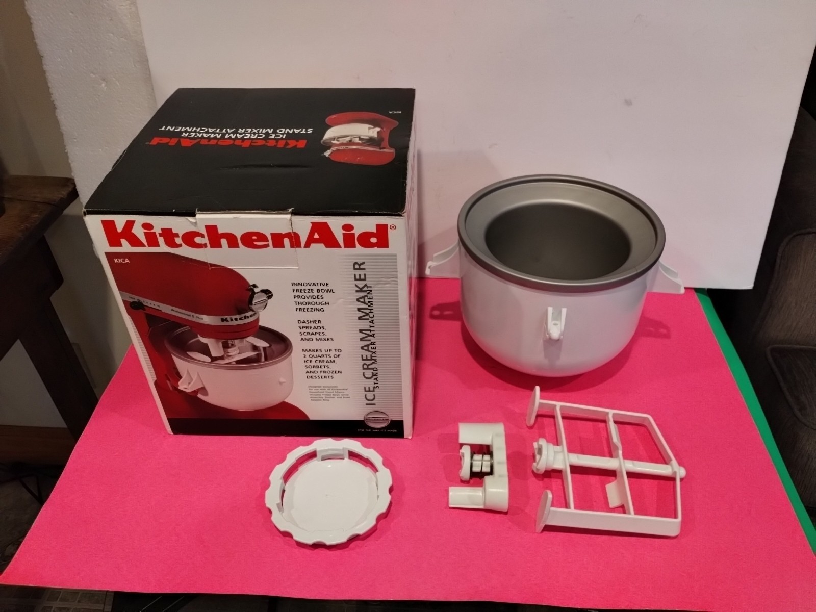 KitchenAid Ice Cream Maker Attachment with Box KICA- White Bowl,, EXC Cond