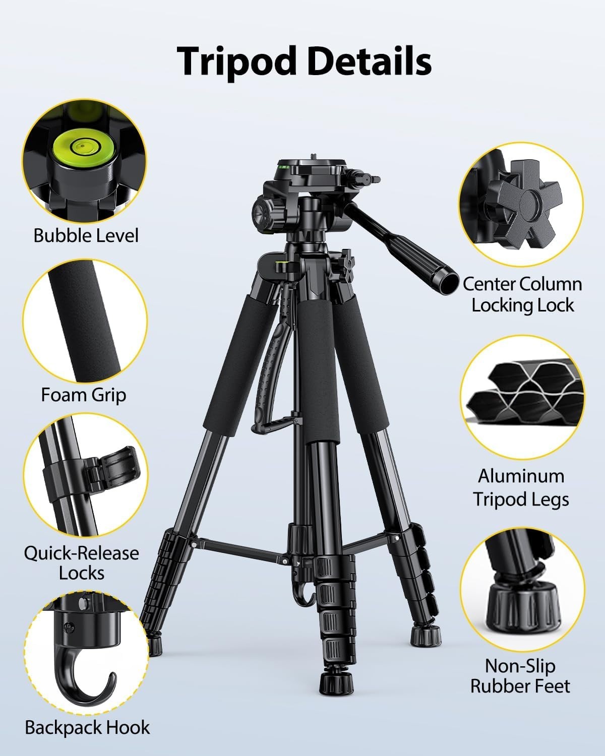 55" Portable Heavy-Duty Tripod for Phone & Camera w/ Cold Shoe Aluminum alloy