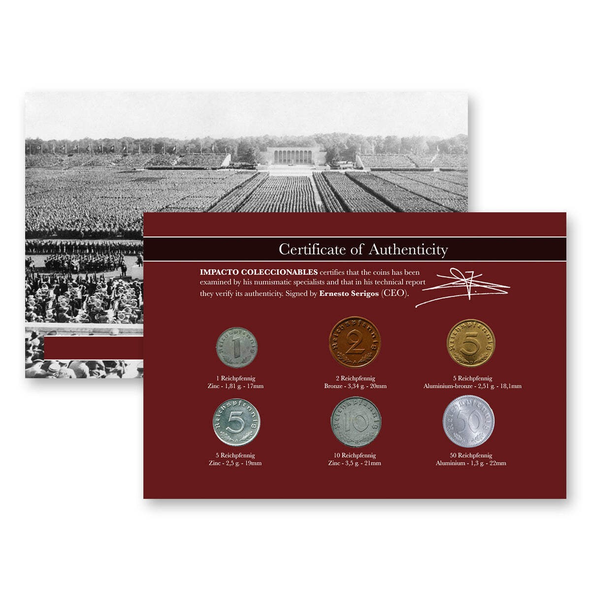 IMPACTO COLECCIONABLES - 6 WWII German Coins (1936-1945) | Third Reich COA Set