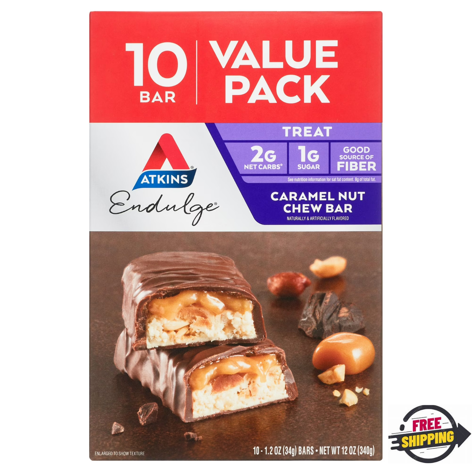 Atkins Endulge Treats, Caramel Nut Chew Bars, Low Sugar Snacks, Dessert Bars