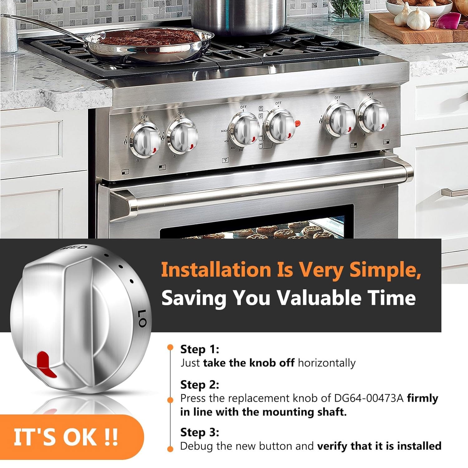 5X Gas Stove Range Knobs Switch DG64-00473A for Samsung Cooktop Oven NX58H5600SS