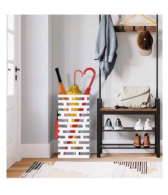 Indoor/ Outdoor Umbrella Stand Space Saving Detachable Tray Hooks Sturdy Metal