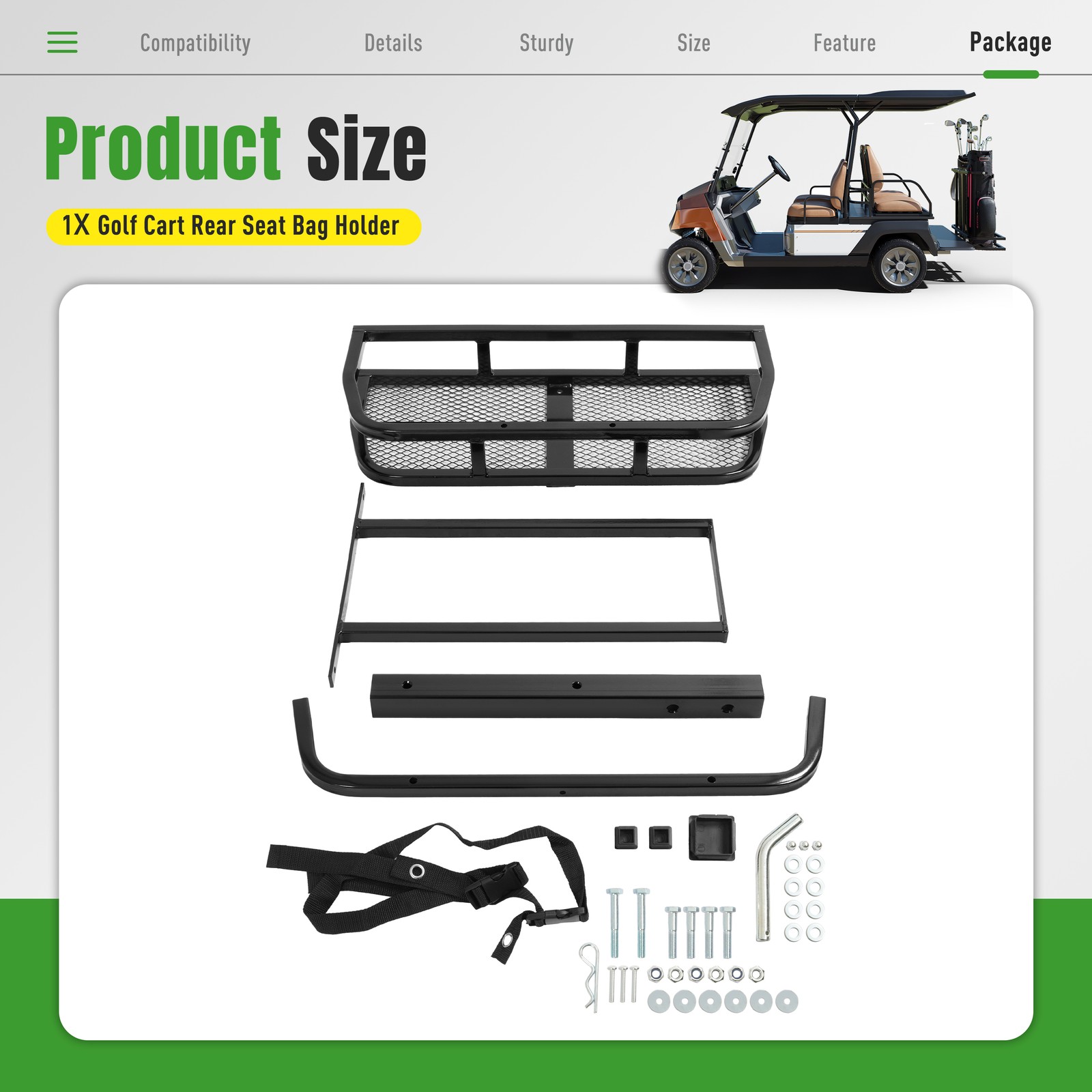 Golf Bag Holder Rear Seat Attachment Rack For Club Car E-Z-Go Yamaha Golf Cart