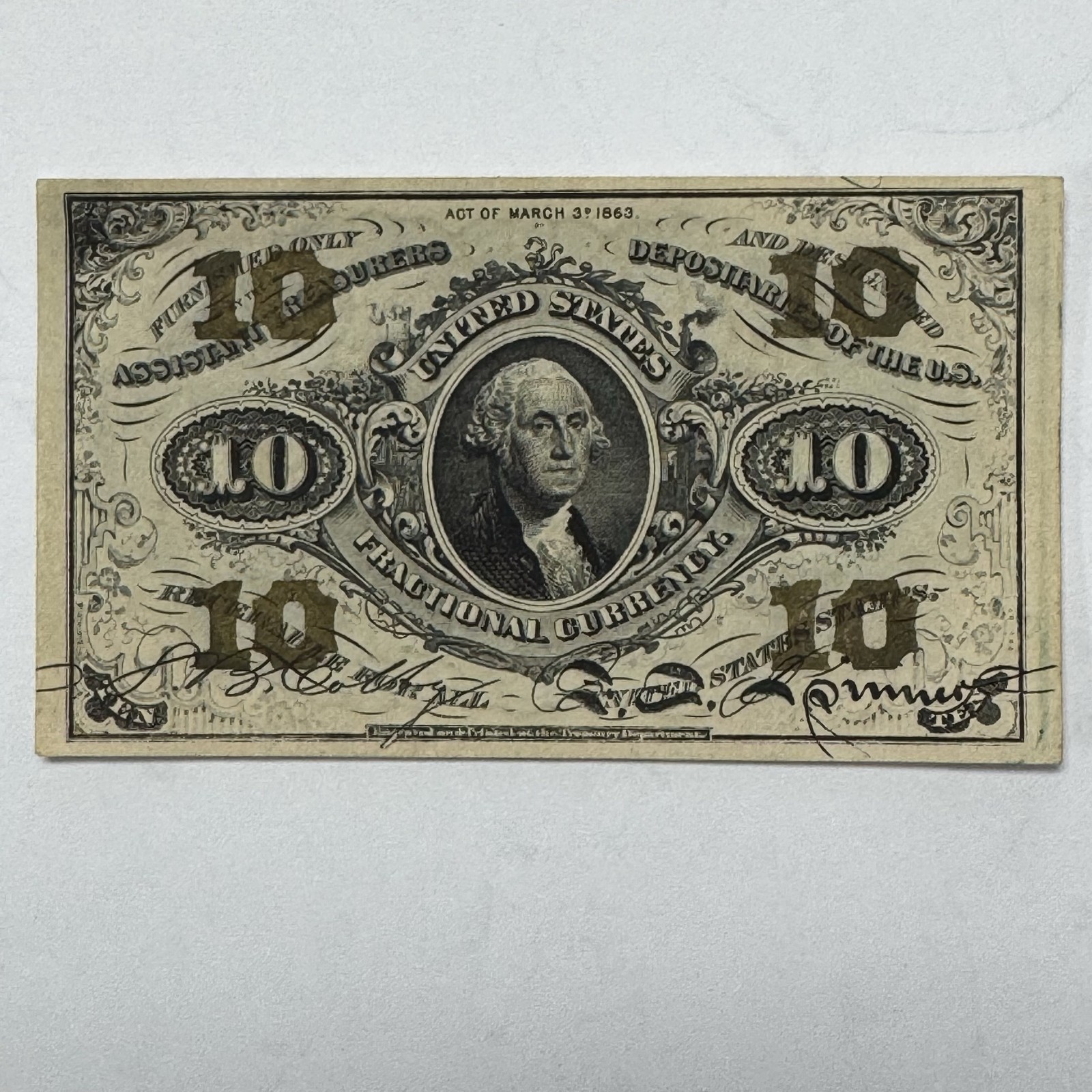 1863 US 10 Cent Fractional Note Washington Civil War