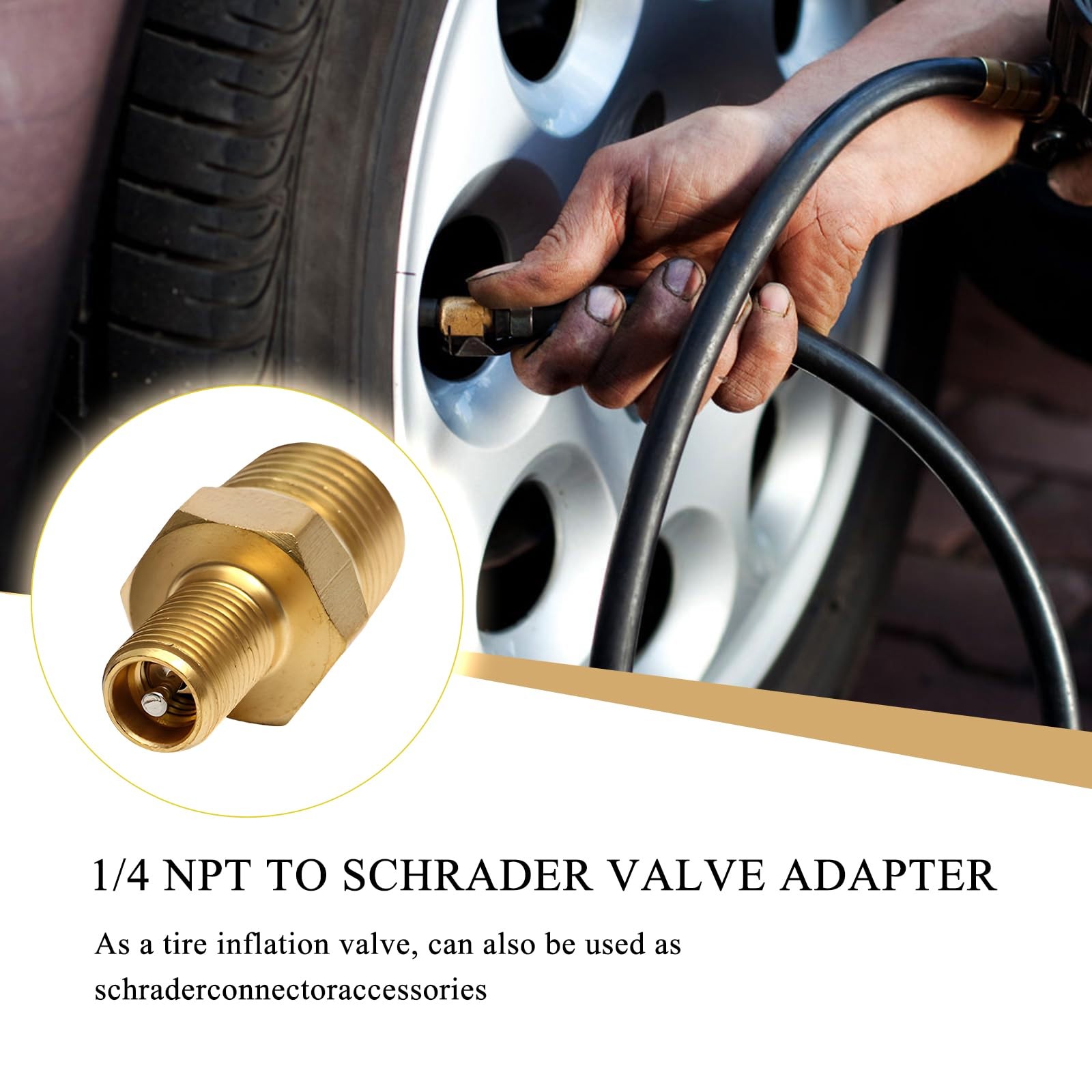 2PCS Brass Air Inflator Adapter, 1/4 NPT M to Standard Schrader Valve M with ...