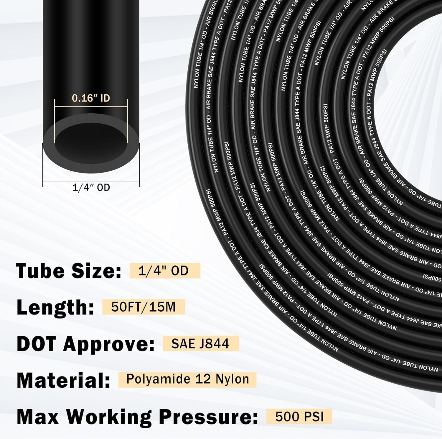 Air Suspension Bags DOT 1/4" Air Line Hose 50FT Brass Fittings Kit 10PC Rv&Truck